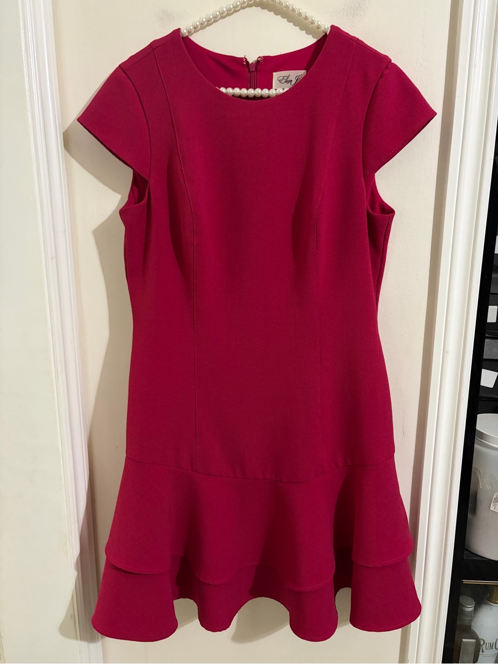 Eliza J Fuchsia Pink Cap-Sleeve Ruffle-Hem Dress